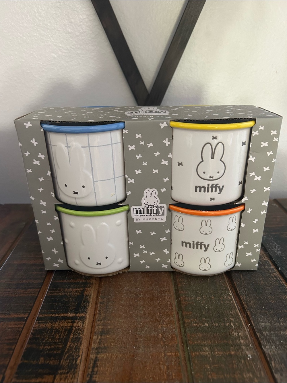 Miffy  by Magenta Ceramic Ramekin Set of 4 Plaid Polka Dot New